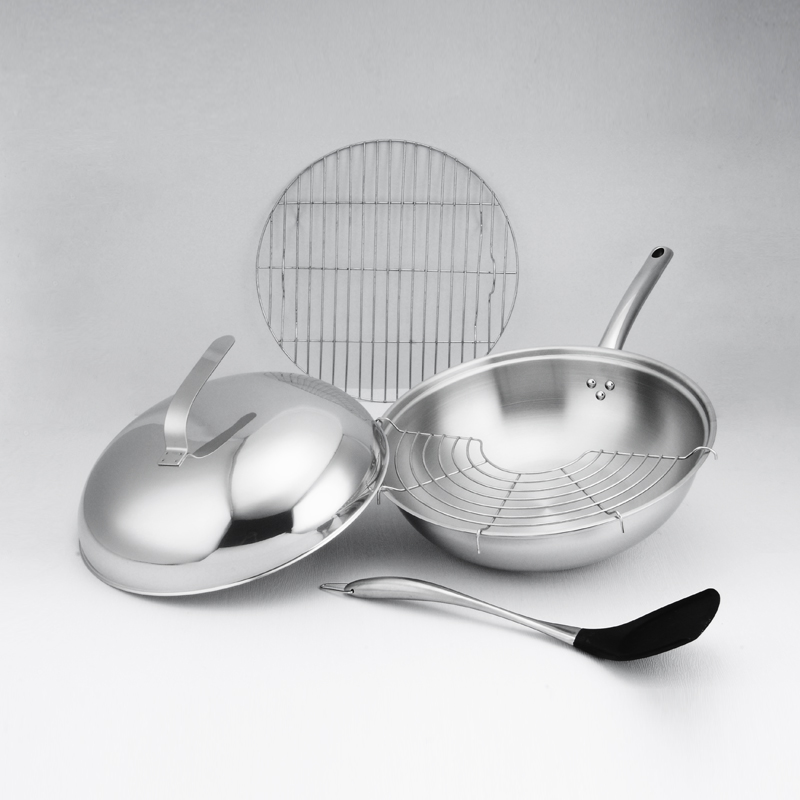 Stainless Steel Wok wth lid, steamer and frying rack